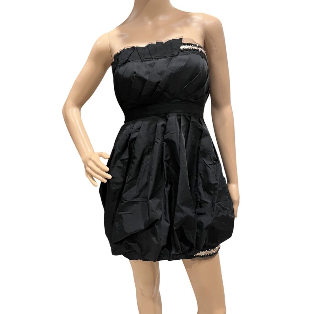 BCBGMAXAZRIA Embellished Strapless Black Taffeta Bubble Cocktail Mini Dress Sz 0